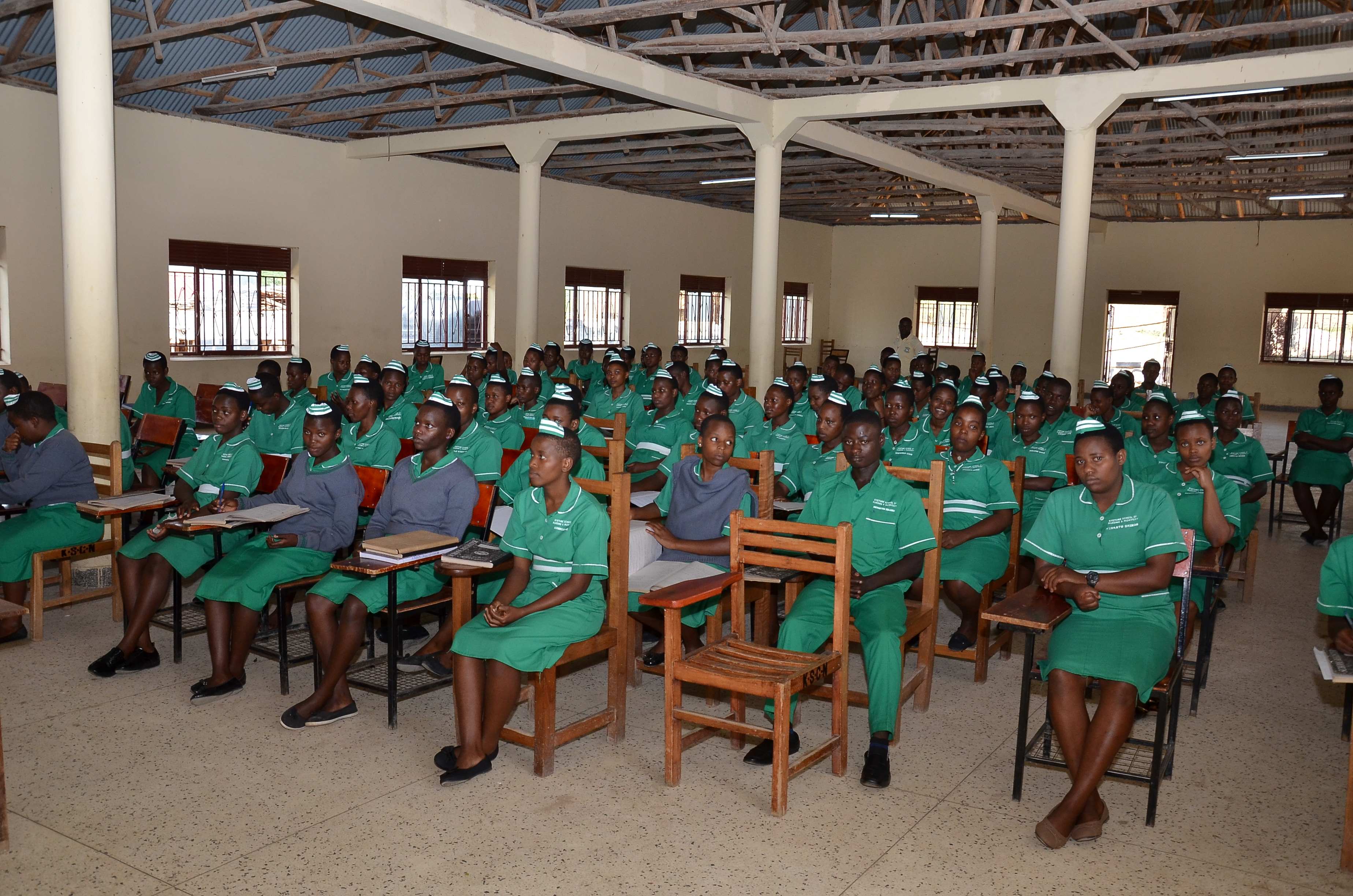 Students gathering outside the main hall